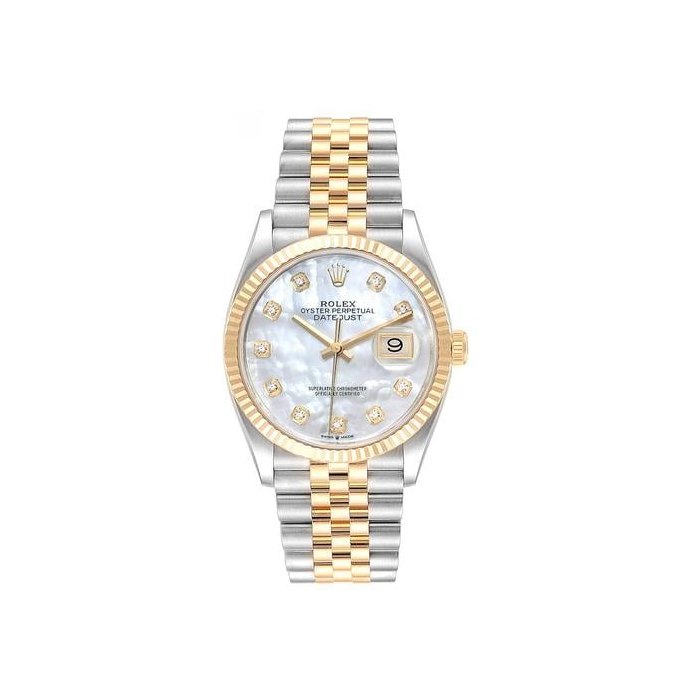 Rolex Datejust36 Fluted Yellow Gold Two Tone Jubilee Mother Of Pearl Diamond MOP Dial DJ36 mop Ref. 126233