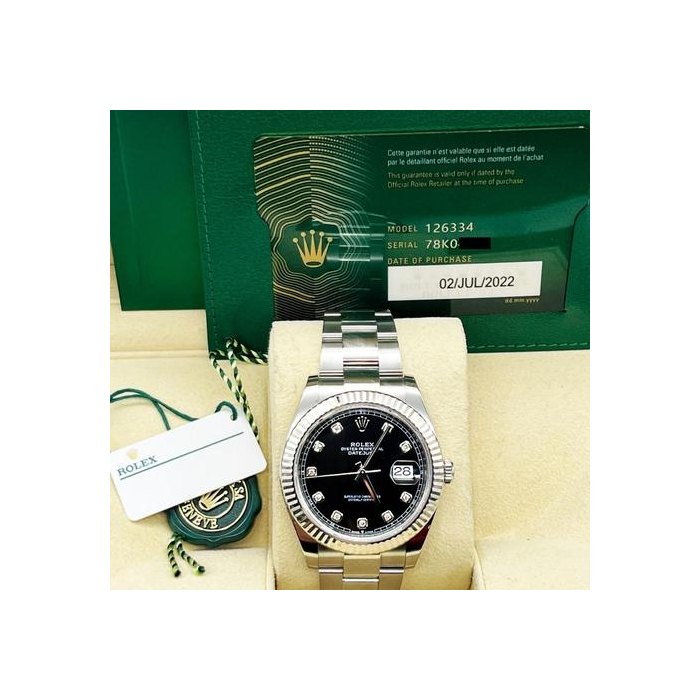 Rolex Datejust41 126334 Black Diamond Dial 18K Gold Bezel Steel Box Paper 2022