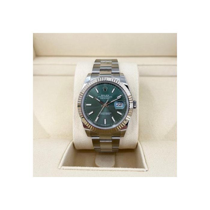 Rolex Datejust41 Fluted Bezel Stainless Steel Mint Green Index Dial Oyster Bracelet Ref. 126334