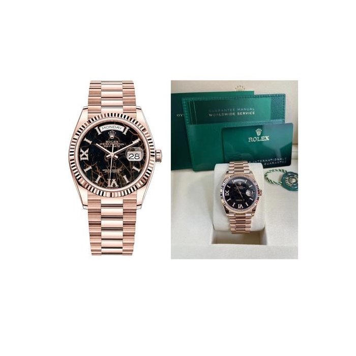 Rolex Day-Date36 Everose Gold Eisenkiesel Dial President Bracelet Fluted Bezel Roman Dial Ref. 128235