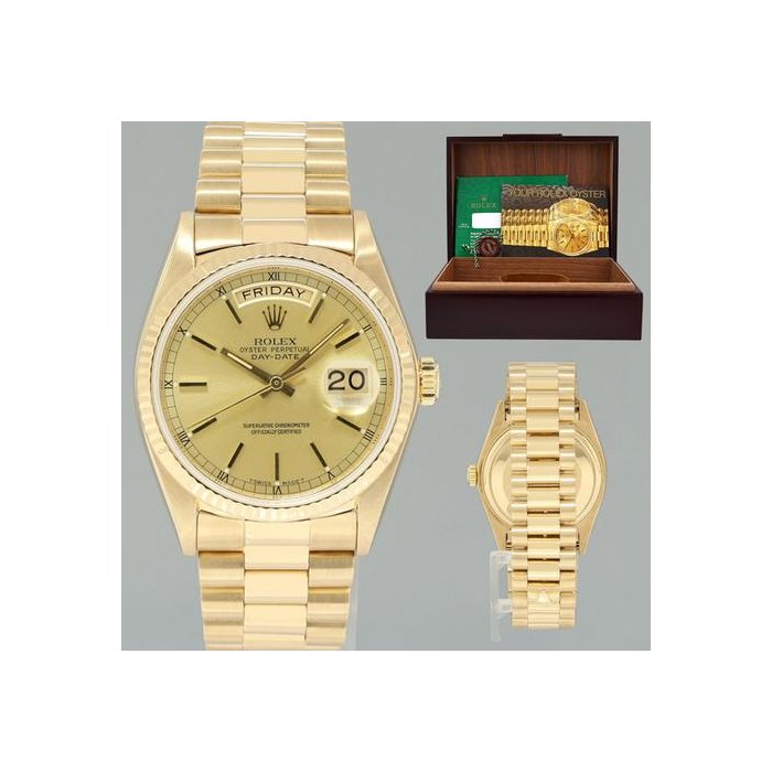 Rolex Day-DateMINT Rolex President Day Date 18038 Yellow Gold Champagne Quickset Watch
