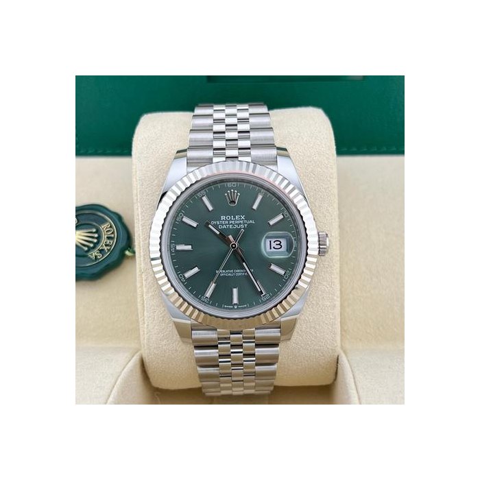 Rolex DatejustIn Stock 2024 Datejust 41 Mint Green Index Dial 126334 Jubilee Bracelet