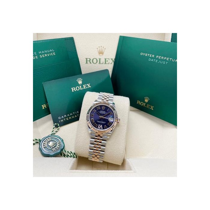 Rolex DatejustUNWORN Datejust 31mm 278271 Purple Aubergine Diamond Roman VI Dial Jubilee Band Rose Gold Full Set Complete Box & Papers