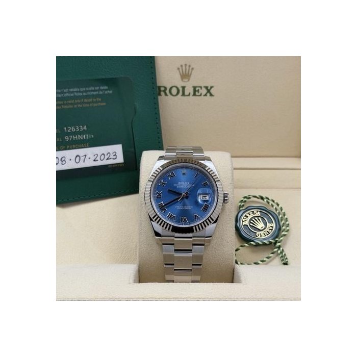 Rolex Datejust41 126334 41mm Blue Azzurro Dial 18K White Gold Steel Box Paper