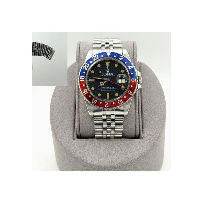 Rolex GMT-MasterPepsi 16750 40mm PATINA MATTE Dial Red Blue Bezel Steel