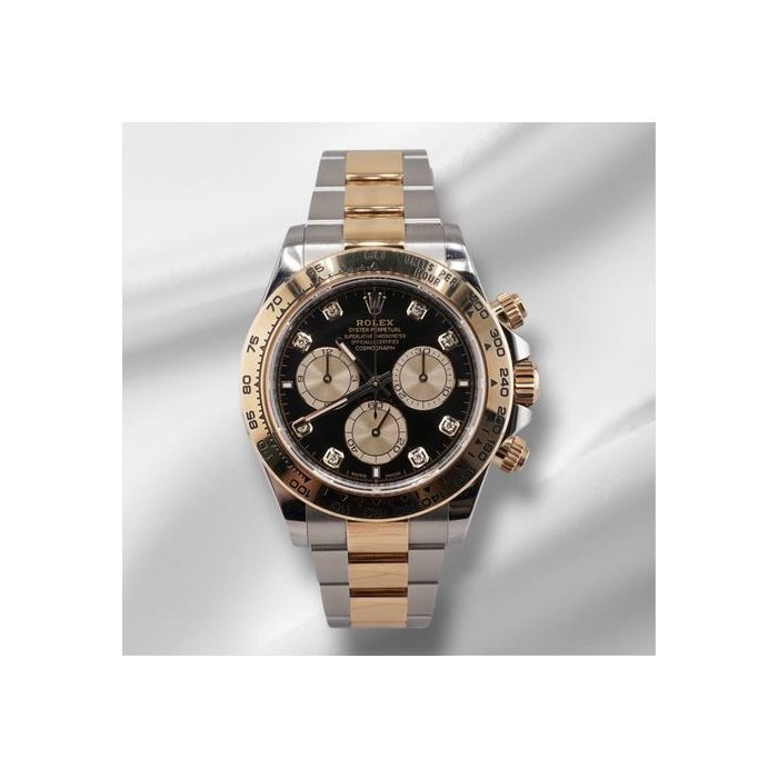 Rolex DaytonaCosmograph 40mm Gold & Steel Mens Black Diamond Dial Watch 126503