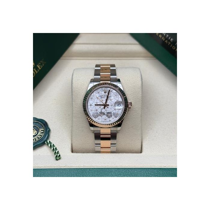 Rolex Datejust31 Silver Floral Motif Diamond Dial Two Tone Rose Gold Oyster Bracelet Ref. 278271