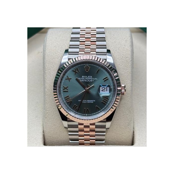 Rolex Datejust36 NEW 2026 Green Roman Dial Two Tone Rose Gold Fluted Bezel Jubilee Bracelet Ref. 126231