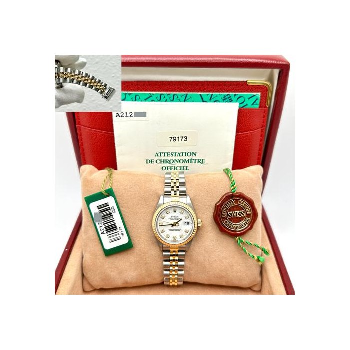 Rolex Lady-DatejustLadies Datejust 79173 Factory White Diamond Dial 18k Gold Steel Box Paper
