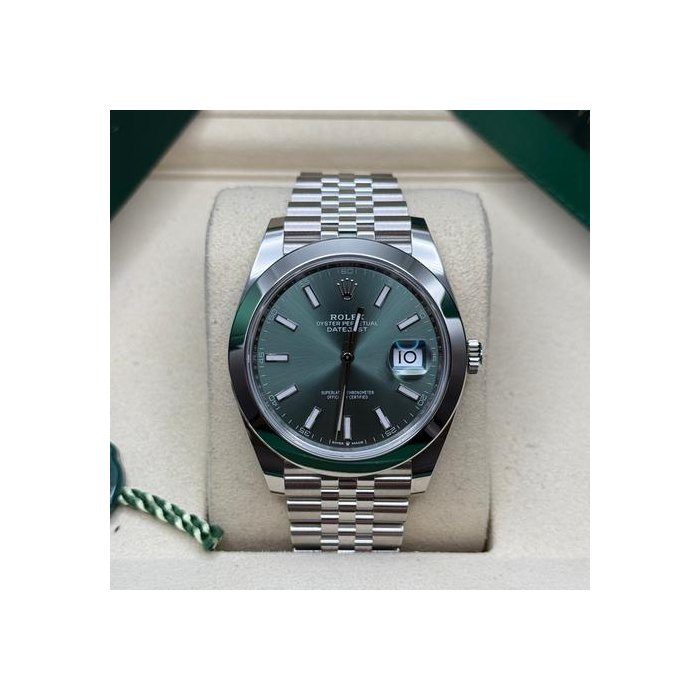 Rolex Datejust41 Mint Green Index Dial Stainless Steel Smooth Bezel Jubilee Bracelet Ref. 126300