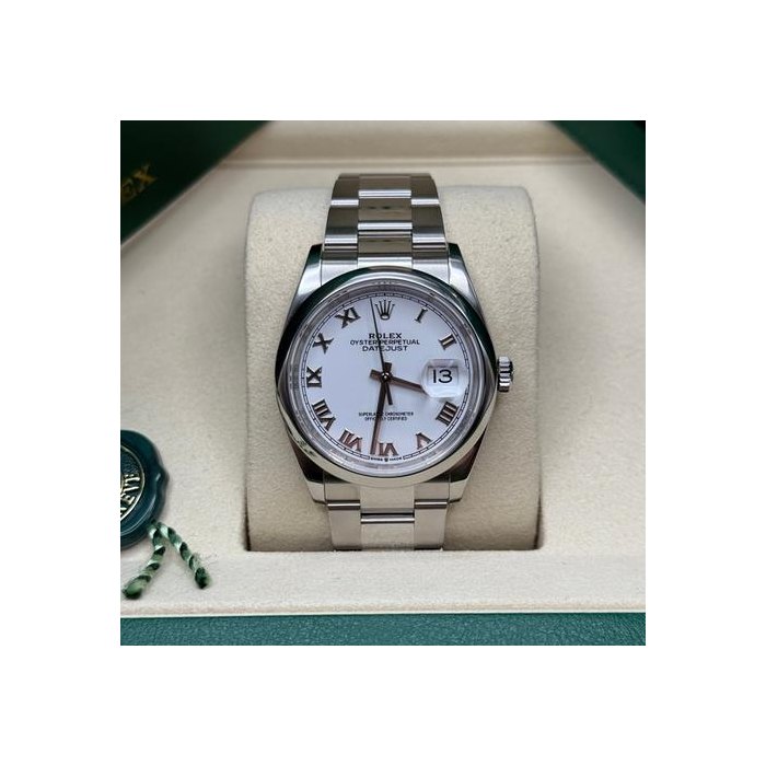 Rolex Datejust36 White Roman Dial Stainless Steel Smooth Bezel Oyster Bracelet Ref. 126200