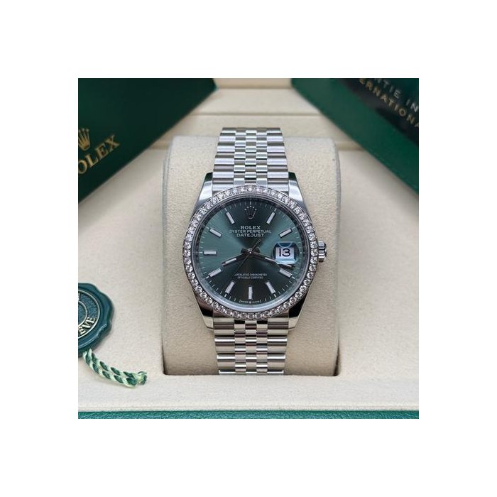 Rolex Datejust36 Mint Green Index Dial Stainless Steel Diamond Bezel Jubilee Bracelet Ref. 126284RBR