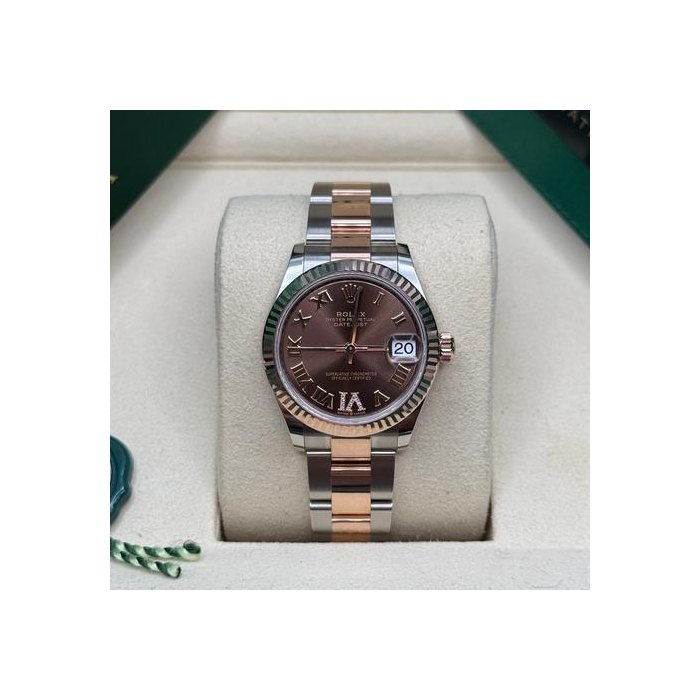 Rolex Datejust31 NEW 2025 Chocolate Brown Roman Pave 6 Dial Two Tone Rose Gold Fluted Oyster Ref. 278271