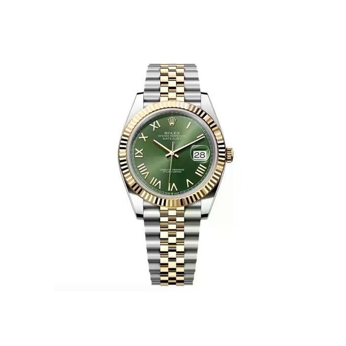 Rolex Datejust41mm Steel and Yellow Gold Olive Green Dial Fluted Bezel Ref. 126333