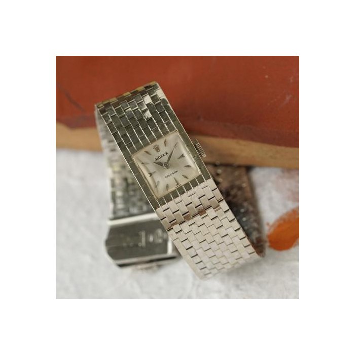 Rolex PrecisionVintage Precision Ref. 8209 Brick Bracelet Watch 18k White Gold 1950s