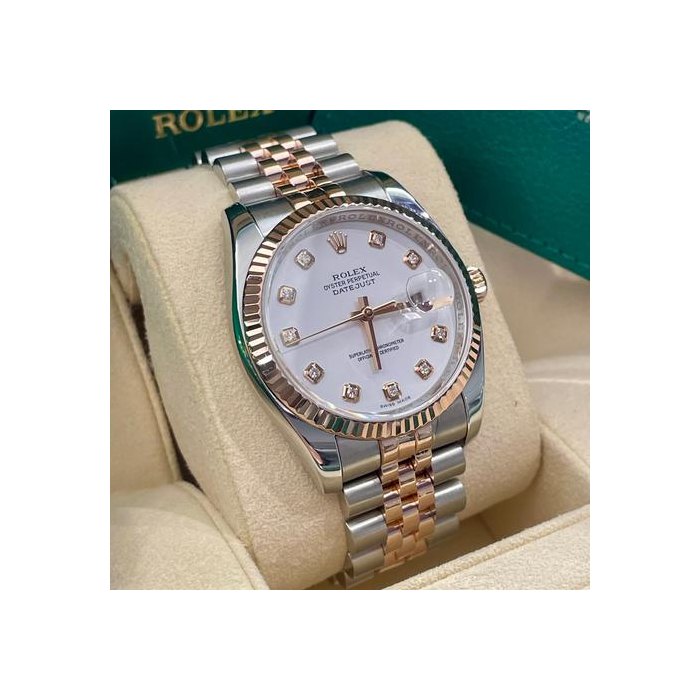 Rolex Rolex Datejust36 White Diamond Dial Rose Gold Stainless Jubilee Fluted Bezel ref: 116231, Price & Market Data