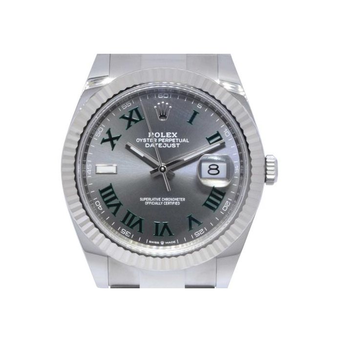 Rolex Datejust41 Steel & 18k White Gold Wimbledon Dial Oyster Watch 126334