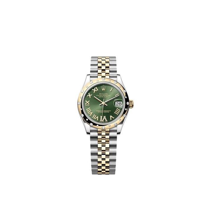 Rolex Datejust31 NEW 2025 Green Roman Pave Scatter Diamond Bezel Two Tone Yellow Gold Jubilee Ref. 278343RBR