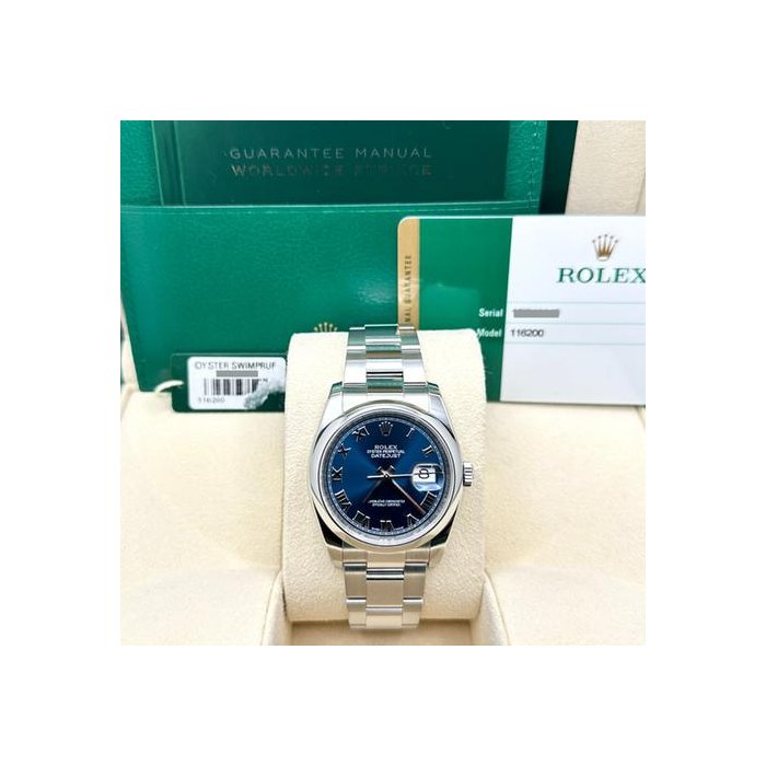 Rolex Datejust116200 36mm Blue Roman Dial Stainless Steel Box Paper