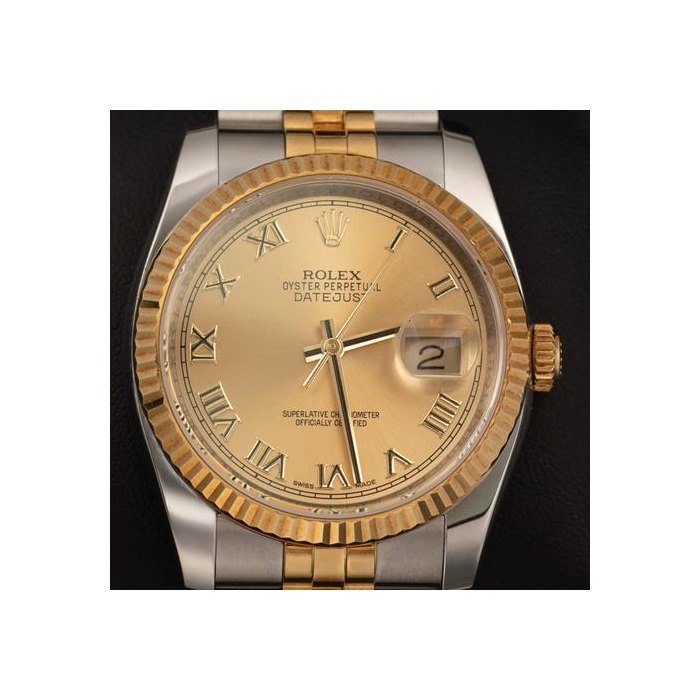 Rolex Datejust36 BOX & PAPER Champagne Roman Dial Ref. 116233