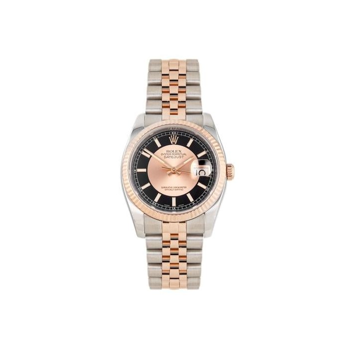 Rolex Datejust36 Stainless Steel Rose Gold Tuxedo Black Dial Jubilee 36mm 116231 Full Set