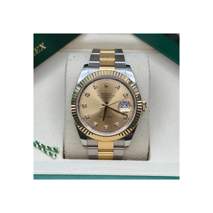Rolex Datejust41 Champagne Diamond Dial Two Tone Yellow Gold Fluted Bezel Oyster Bracelet Ref. 126333