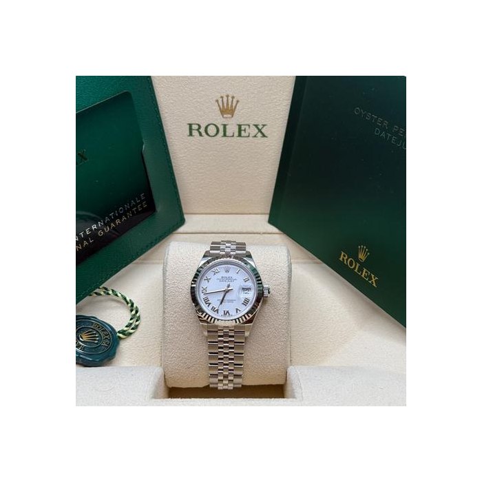 Rolex Lady-Datejust2022 White Roman Dial Fluted Bezel Stainless Steel Jubilee Bracelet 28MM Ref. 279174