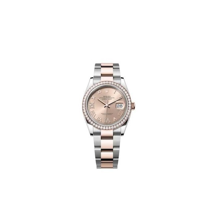 Rolex Datejust36 NEW 2025 Rose Roman 6 9 Diamond Two Tone Rose Gold Diamond Bezel Oyster Ref. 126281RBR