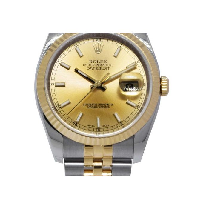 Rolex Datejust18k Yellow Gold/Steel Champagne Dial Mens 36mm Watch Z 116233