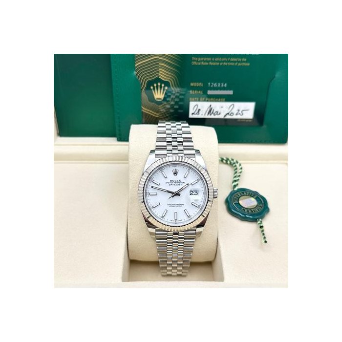Rolex Datejust2025 Rolex Datejust 41 126334 White Dial 18k Gold Bezel Steel Jubilee Box Paper