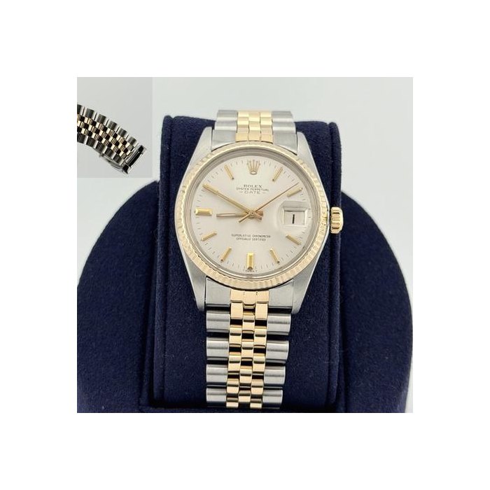 Rolex Oyster PerpetualDate 1500 34mm Silver Dial 18k Yellow Gold Stainless Steel Jubilee