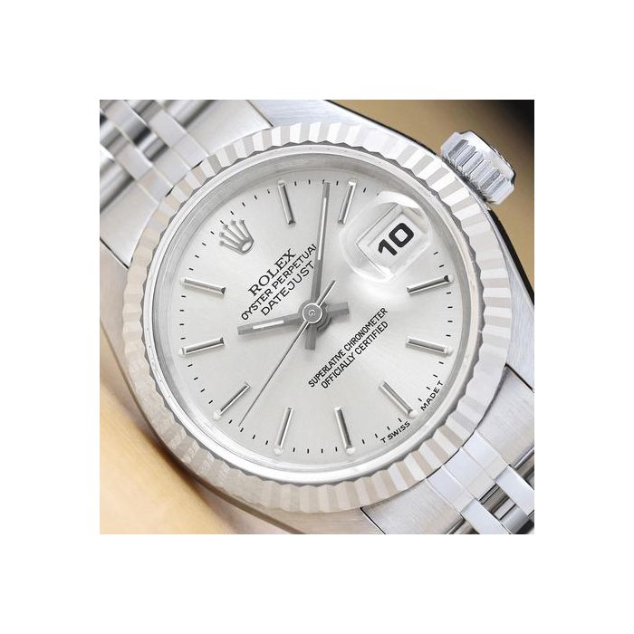 Rolex Lady-DatejustLadies Datejust 69174 No Holes Silver 18k White Gold Stainless Steel Watch
