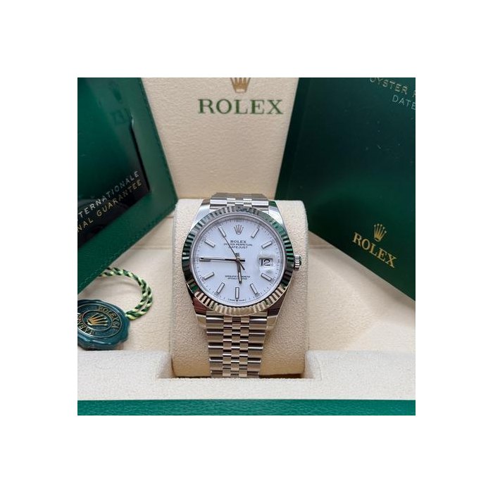 Rolex Datejust41 NEW 2025 White Index Dial Stainless Steel Fluted Bezel Jubilee Bracelet Ref. 126334