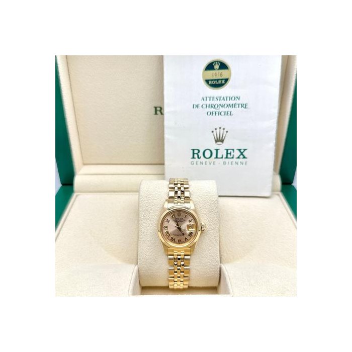 Rolex Lady-DatejustLadies Datejust 6916 26mm Champagne Roman Dial 18K Yellow Gold Box Paper