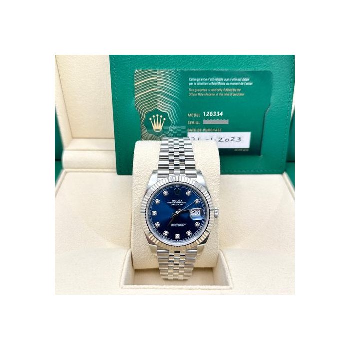Rolex Datejust2023 Rolex Datejust 41 126334 Blue Diamond Dial 18k Gold Steel Jubilee Box Paper
