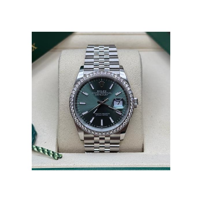 Rolex Datejust36 NEW 2026 Mint Green Index Dial Stainless Steel Diamond Bezel Jubilee Bracelet Ref. 126284RBR