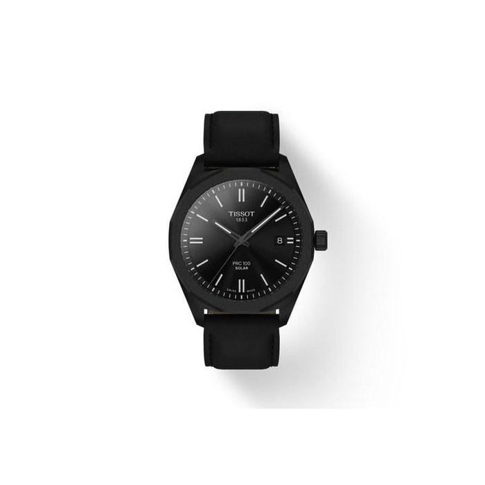 Tissot PRC 100Solar Quartz 39mm Black Dial Leather Band Watch T1514223605100 Ref. T151.422.36.051.00