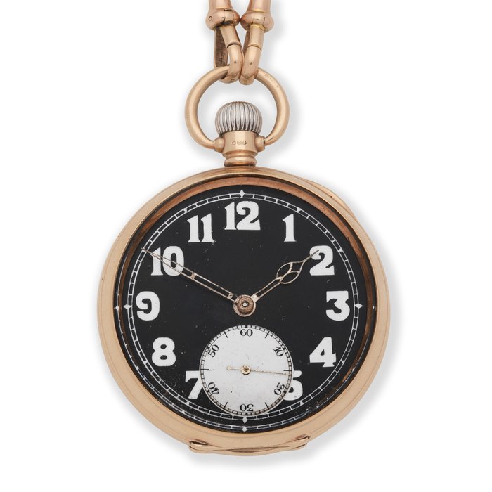 Rolex. A 9K gold keyless wind open face pocket watch Birmingham Hallmark for 1918
