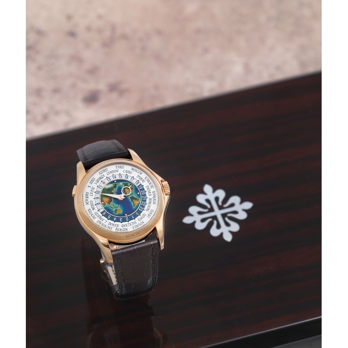Patek Philippe. A fine and rare 18K rose gold automatic wristwatch with world time indication and polychrome closionné enamel dial World Time, Ref: 5131R-001, Purchased 23rd October 2017
