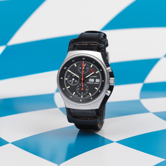 Orfina Porsche Design. A military issue stainless steel automatic calendar chronograph wristwatch BUND, Ref: 7177, Circa 1980