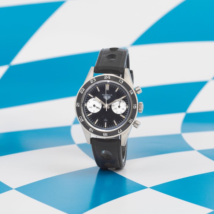 Heuer. A fine stainless steel manual wind chronograph wristwatch Autavia 'Mario Andretti', Ref: 3646H, Circa 1966