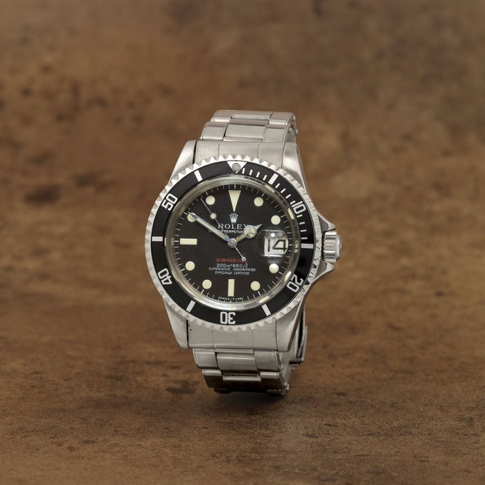 Rolex. A stainless steel automatic calendar bracelet watch offered on behalf of charity Single Red Submariner, Ref: 1680, Circa 1968