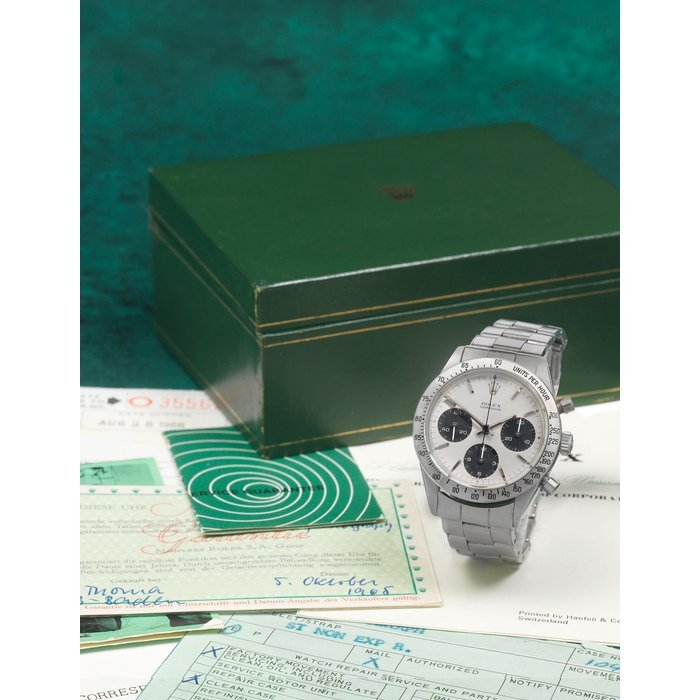 Rolex Rolex. A fine and rare stainless steel manual wind chronograph bracelet watch with box and papers Daytona, Ref: 6239, Circa 1965 · 6239