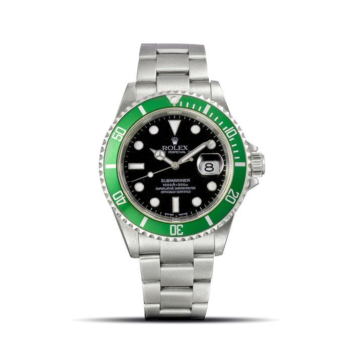 ROLEX | SUBMARINER - KERMIT FLAT 4, REF.16610T, A STAINLESS STEEL BRACELET WATCH WITH DATE, CIRCA 2004