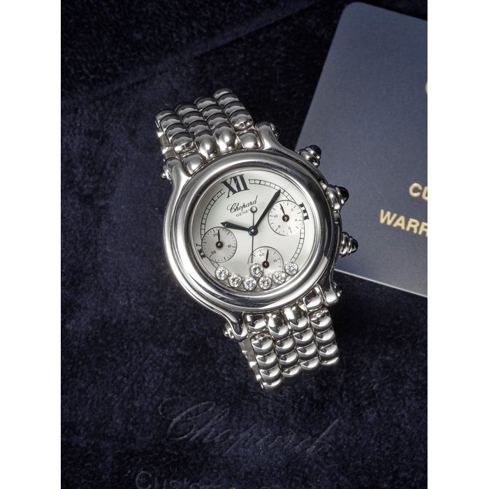 Chopard CHOPARD | HAPPY SPORT, A STAINLESS STEEL CHRONOGRAPH BRACELET WATCH WITH FLOATING DIAMONDS, CIRCA 2010, Price & Market Data
