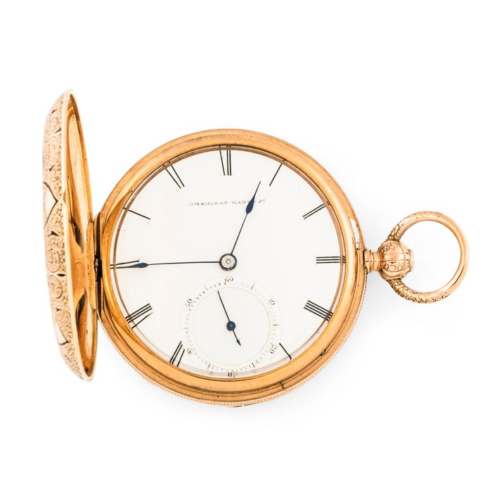 Waltham 18kt Gold and Enameled Hunter-case Watch Ref: P.S. Bartlett, c. 1866