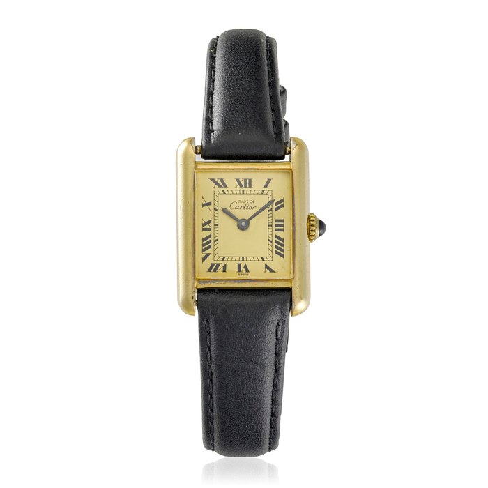 CARTIER. A GOLD-PLATED MANUAL WIND WRISTWATCH Must de Cartier Tank,