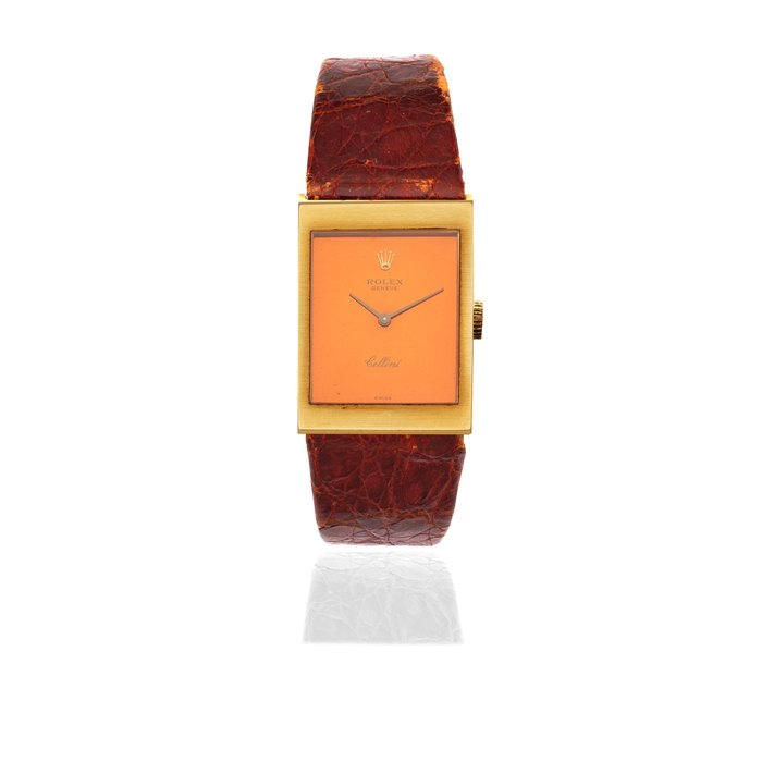 Rolex Rolex. An 18K gold manual wind rectangular wristwatch with mirrored dial Cellini, Ref: 4027, Circa 1980, Price & Market Data