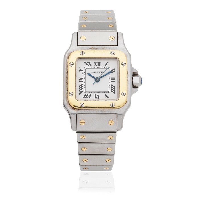 Cartier Cartier. A lady's stainless steel and gold automatic bracelet watch Santos, Circa 1990