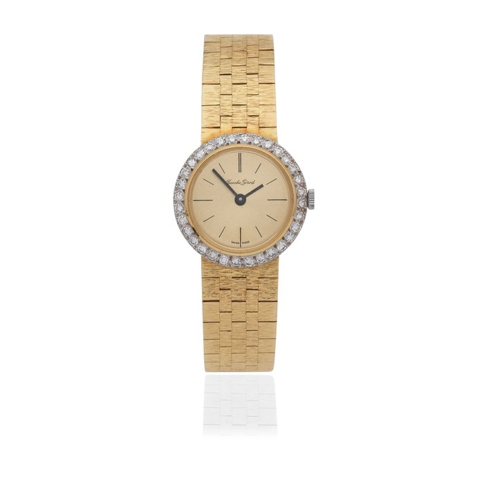 Bueche Girod. A lady's 18K gold diamond set manual wind bracelet watch Ref: 7782, Circa 1980
